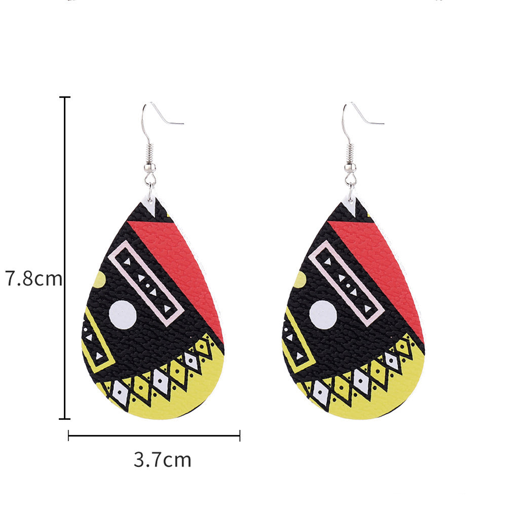 Women Trendy Geometric Faux Leather Watterdrop Dangle Drop Hook Earrings Jewelry