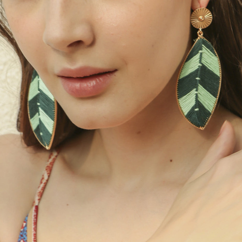 Bohemia Women's Woven Leaf Long Dangle Drop Stud Earrings Party Jewelry Gift