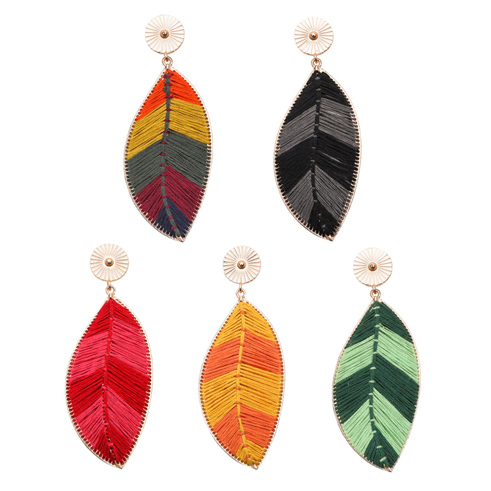 Bohemia Women's Woven Leaf Long Dangle Drop Stud Earrings Party Jewelry Gift