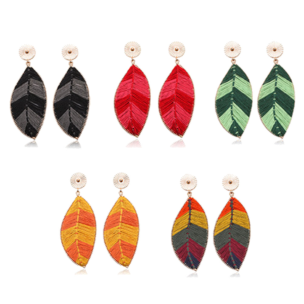Bohemia Women's Woven Leaf Long Dangle Drop Stud Earrings Party Jewelry Gift