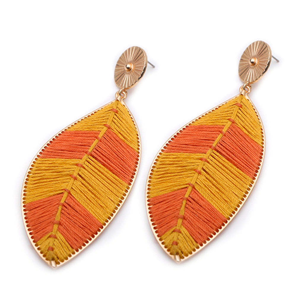 Bohemia Women's Woven Leaf Long Dangle Drop Stud Earrings Party Jewelry Gift