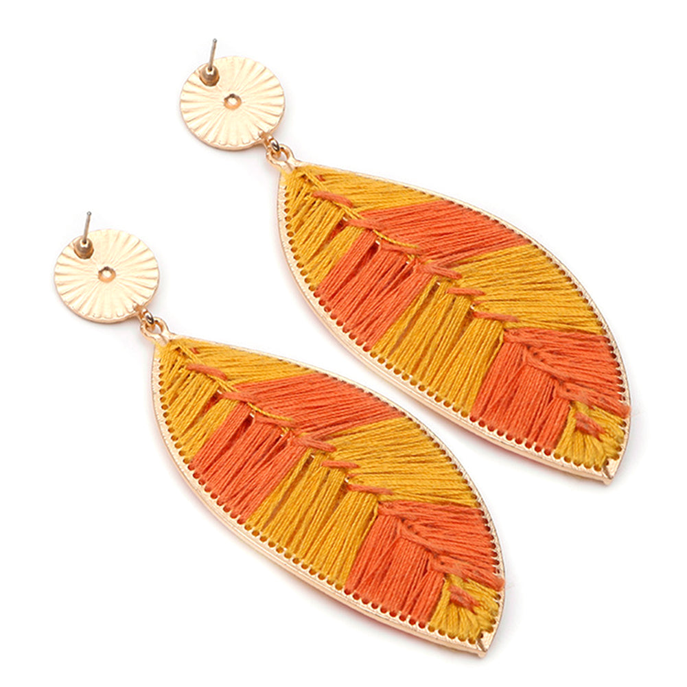 Bohemia Women's Woven Leaf Long Dangle Drop Stud Earrings Party Jewelry Gift