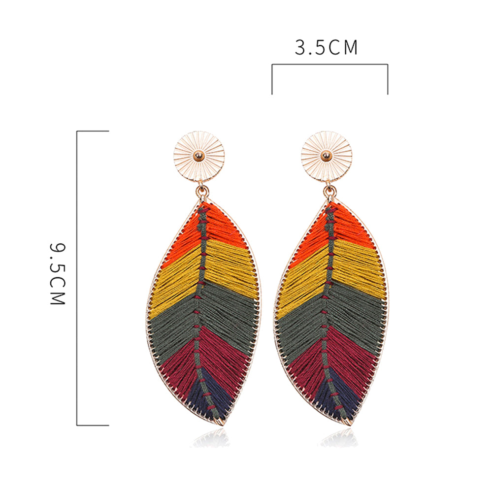 Bohemia Women's Woven Leaf Long Dangle Drop Stud Earrings Party Jewelry Gift