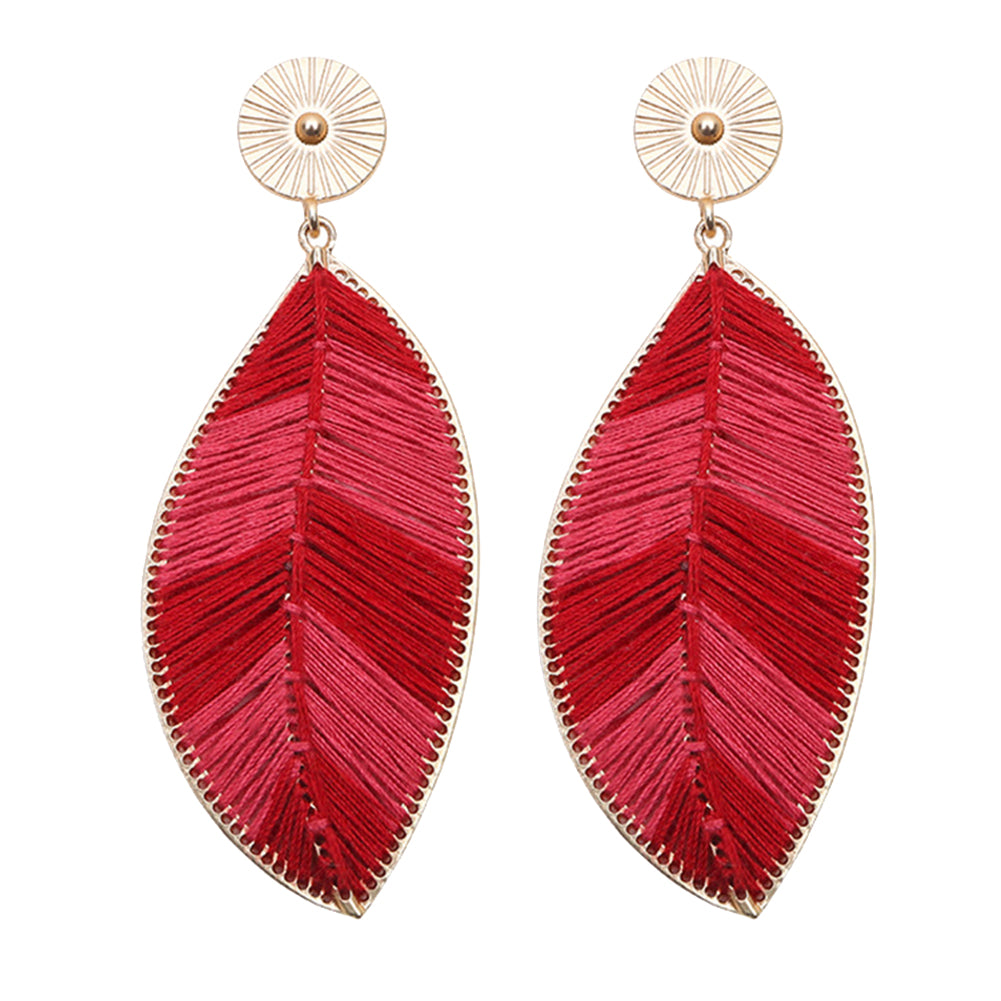 Bohemia Women's Woven Leaf Long Dangle Drop Stud Earrings Party Jewelry Gift
