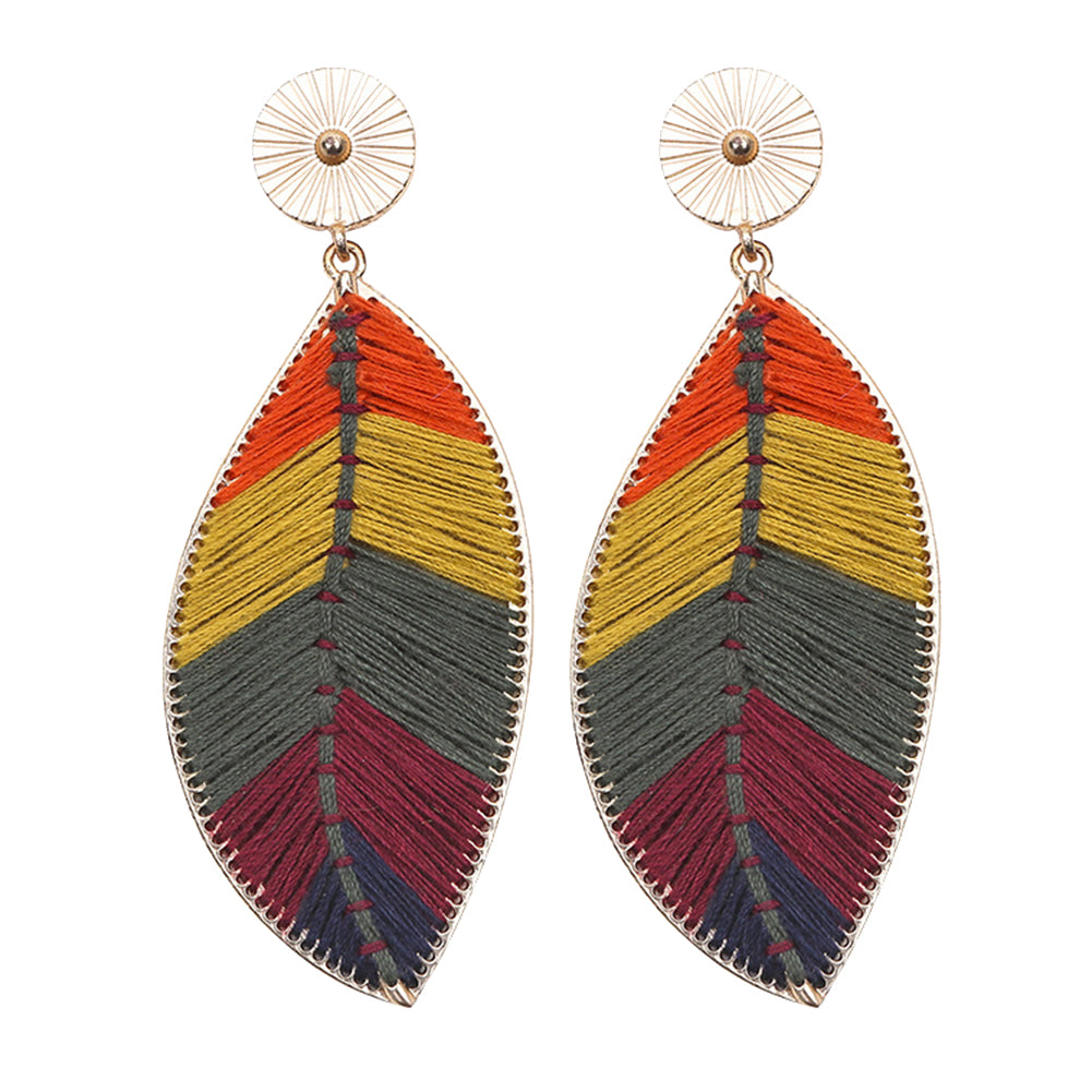 Bohemia Women's Woven Leaf Long Dangle Drop Stud Earrings Party Jewelry Gift