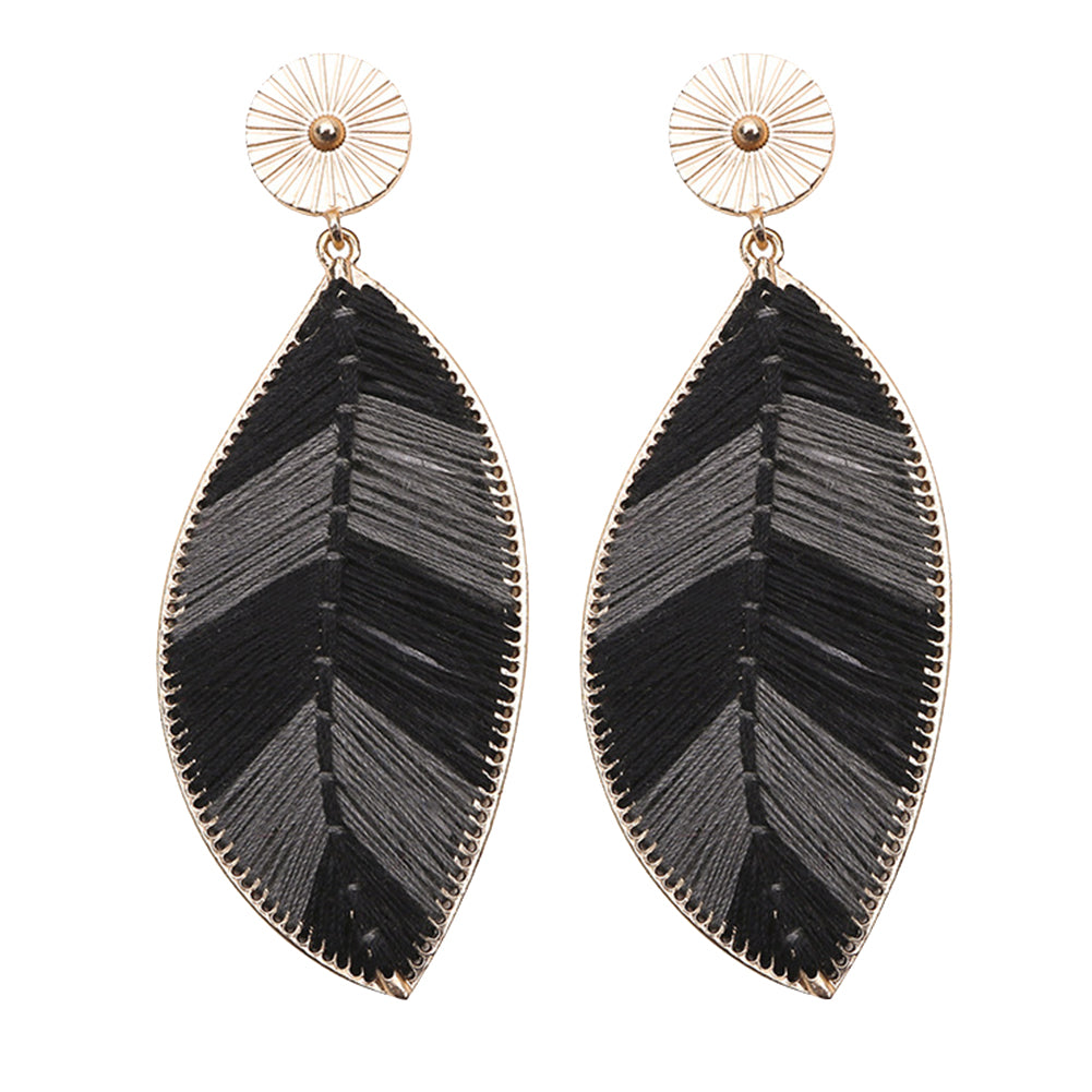 Bohemia Women's Woven Leaf Long Dangle Drop Stud Earrings Party Jewelry Gift
