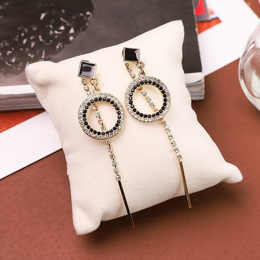 Fashion Hollow Circle Long Dangle Pendant Rhinestone Drop Earrings Jewelry Gift