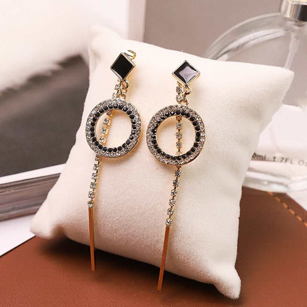 Fashion Hollow Circle Long Dangle Pendant Rhinestone Drop Earrings Jewelry Gift