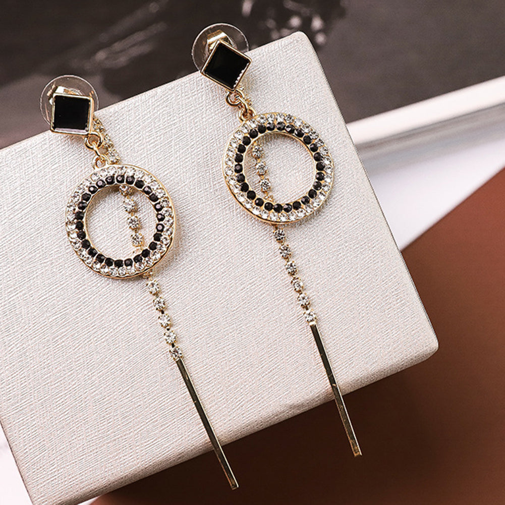 Fashion Hollow Circle Long Dangle Pendant Rhinestone Drop Earrings Jewelry Gift