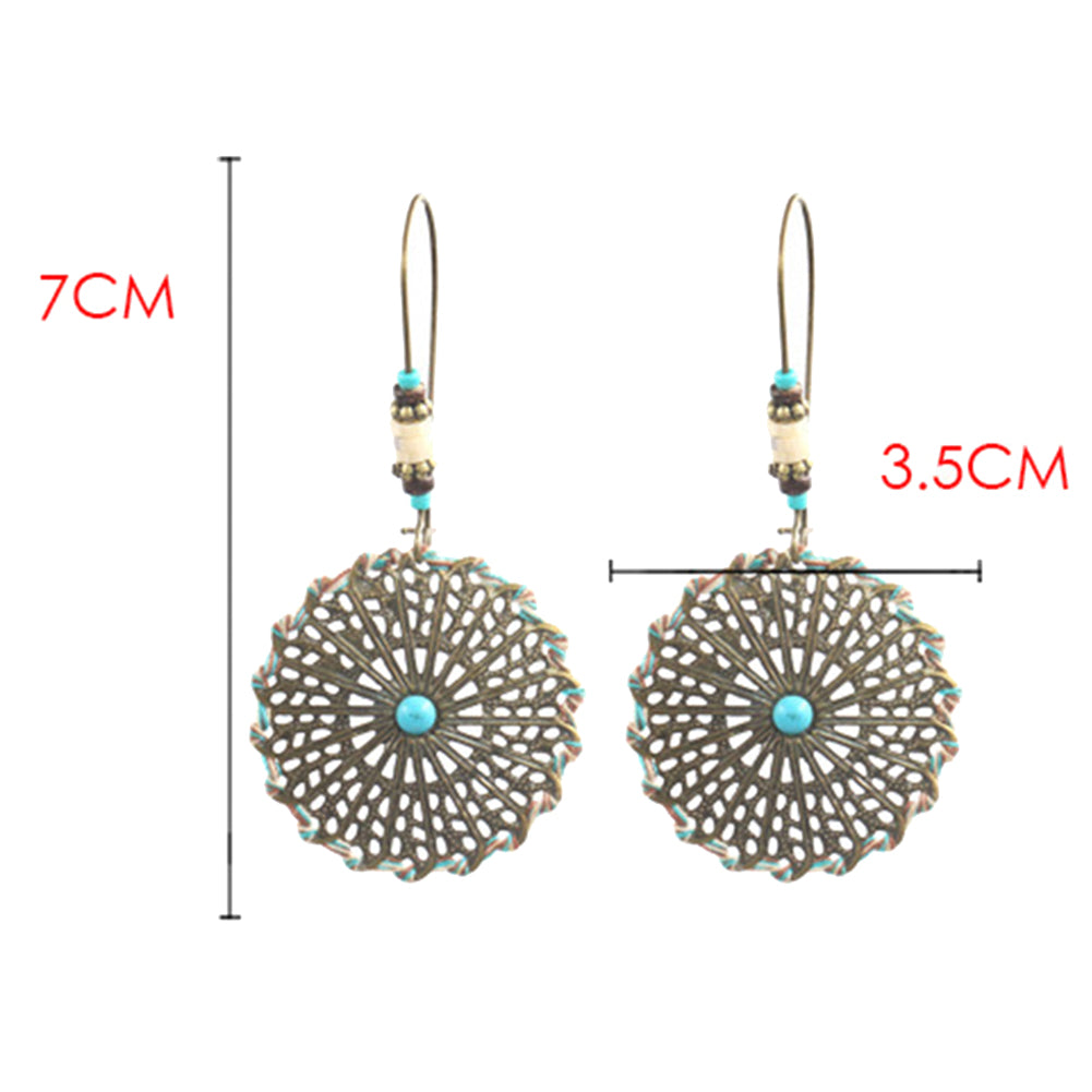 Bohemia Women Hollow Crochet Alloy Round Pendant Hook Earrings Jewelry Gift