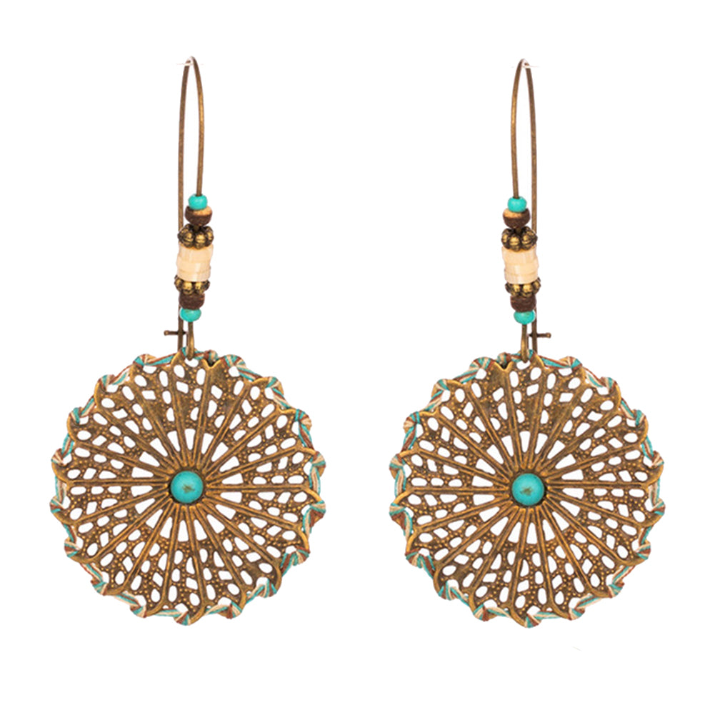 Bohemia Women Hollow Crochet Alloy Round Pendant Hook Earrings Jewelry Gift
