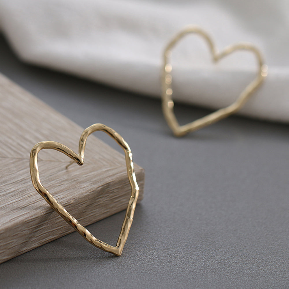 Fashion Hollow Love Heart Stud Earrings Women Party Jewelry Valentine Day Gift