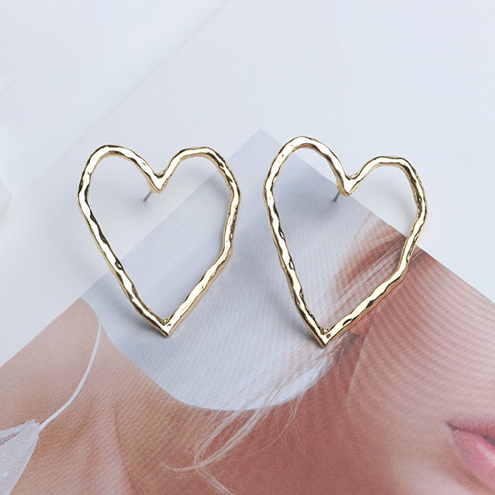 Fashion Hollow Love Heart Stud Earrings Women Party Jewelry Valentine Day Gift