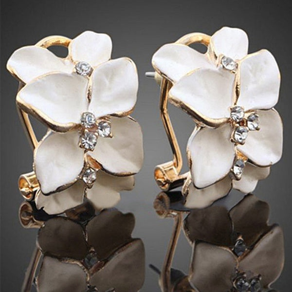 Cute Gardenia Flower Rhinestone Inlaid Ear Studs Women Earrings Jewelry Gift