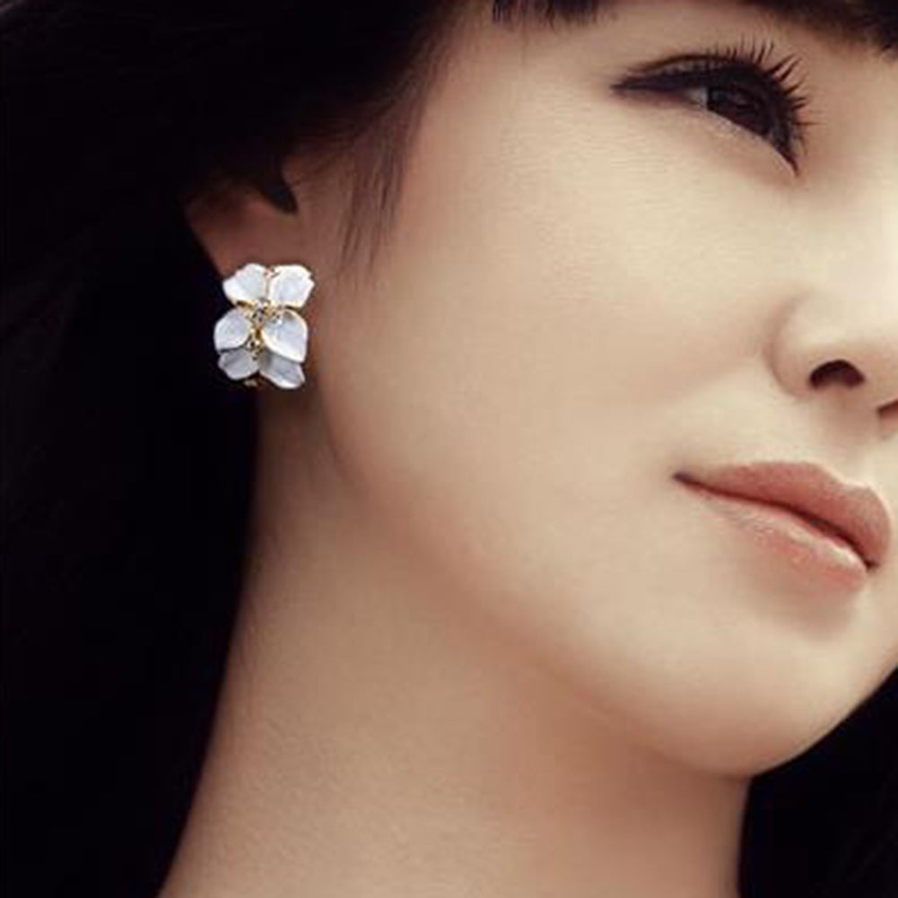 Cute Gardenia Flower Rhinestone Inlaid Ear Studs Women Earrings Jewelry Gift