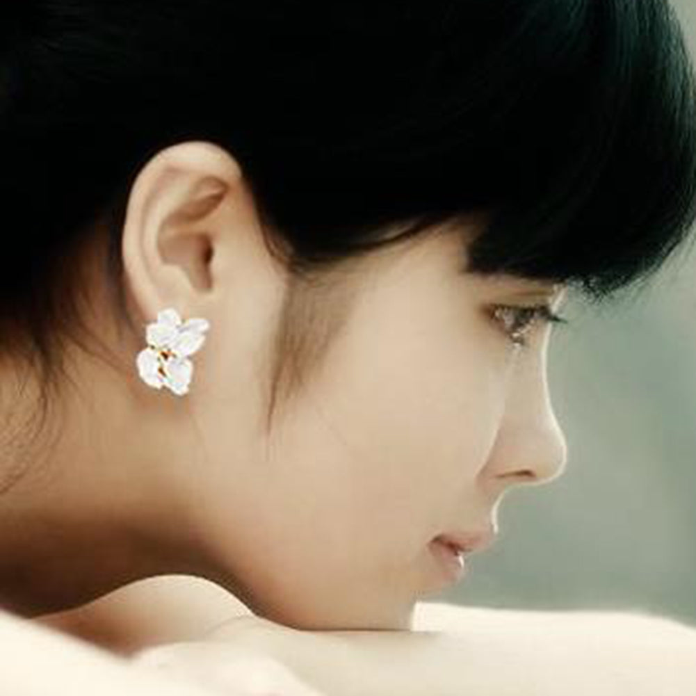 Cute Gardenia Flower Rhinestone Inlaid Ear Studs Women Earrings Jewelry Gift