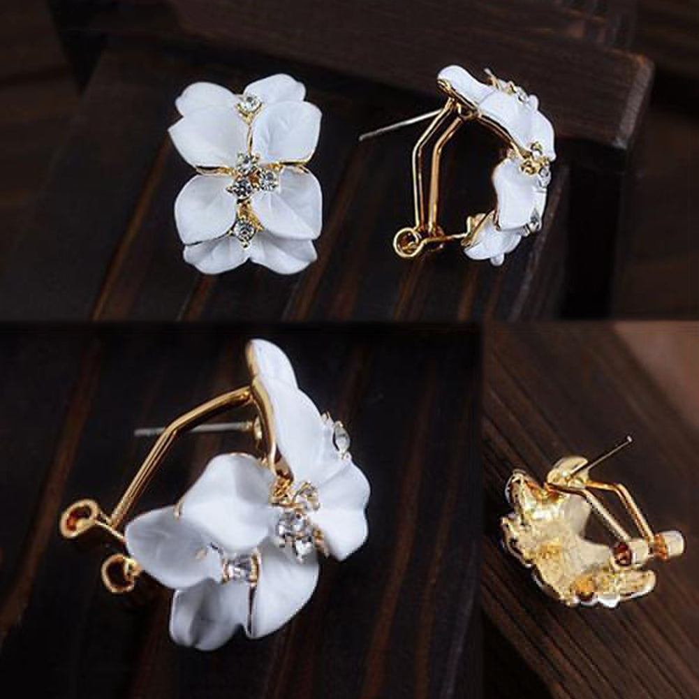 Cute Gardenia Flower Rhinestone Inlaid Ear Studs Women Earrings Jewelry Gift