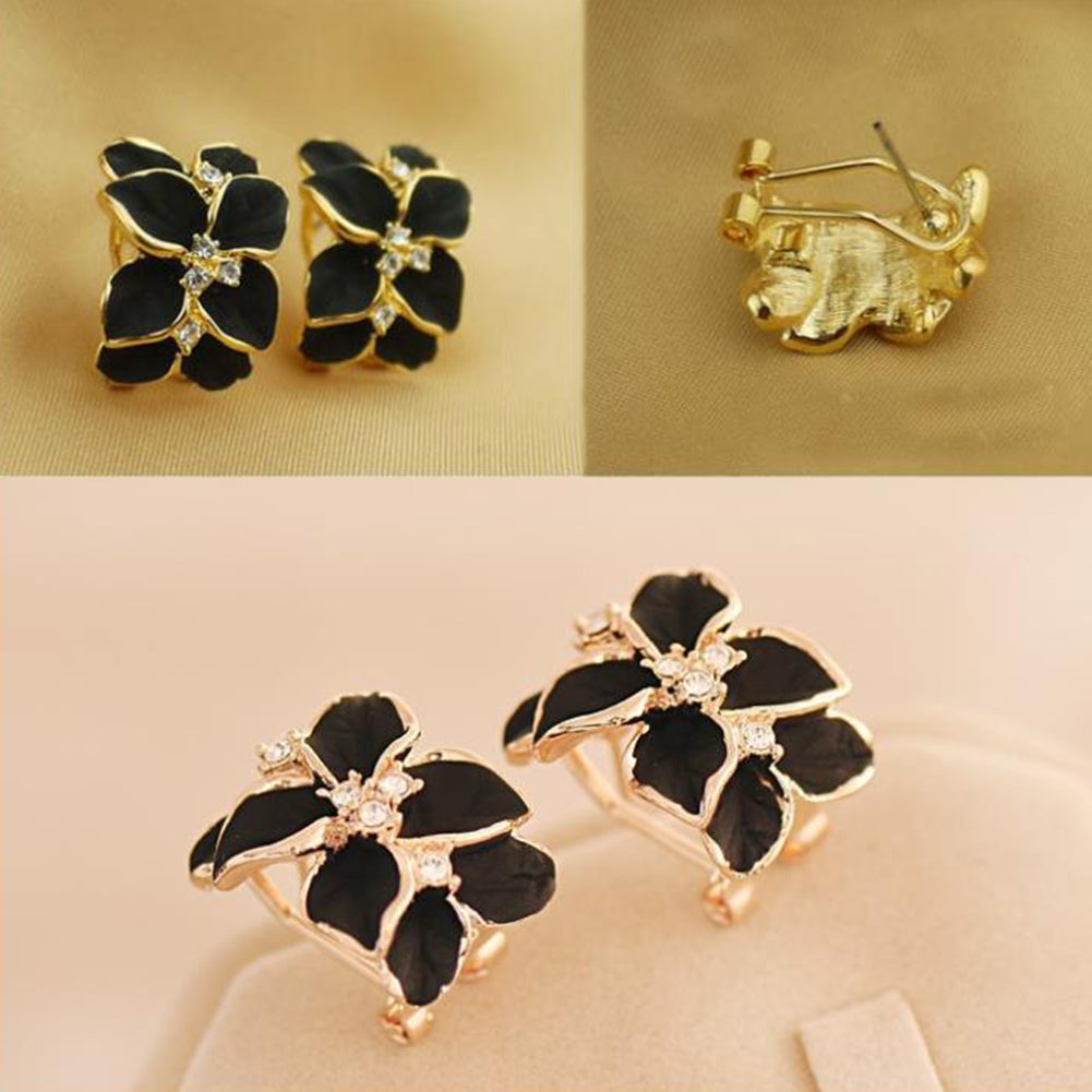 Cute Gardenia Flower Rhinestone Inlaid Ear Studs Women Earrings Jewelry Gift