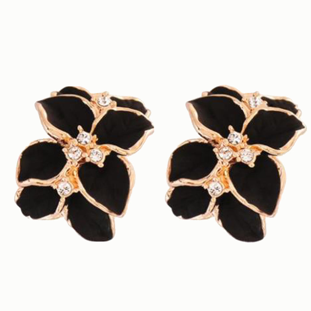 Cute Gardenia Flower Rhinestone Inlaid Ear Studs Women Earrings Jewelry Gift
