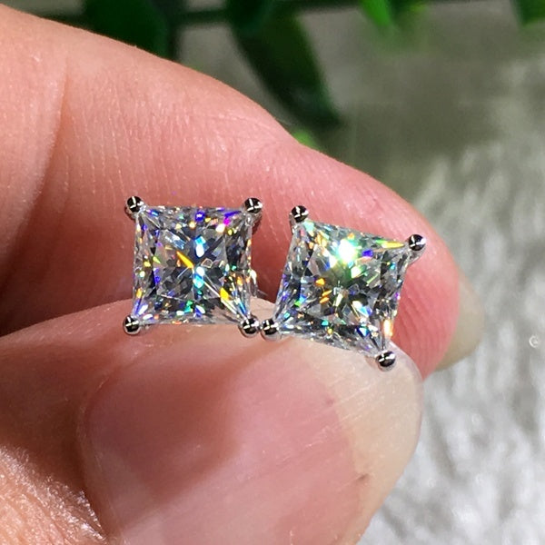 Fashion Women Mini Square Cubic Zirconia Ear Stud Earrings Jewelry Decor Gift