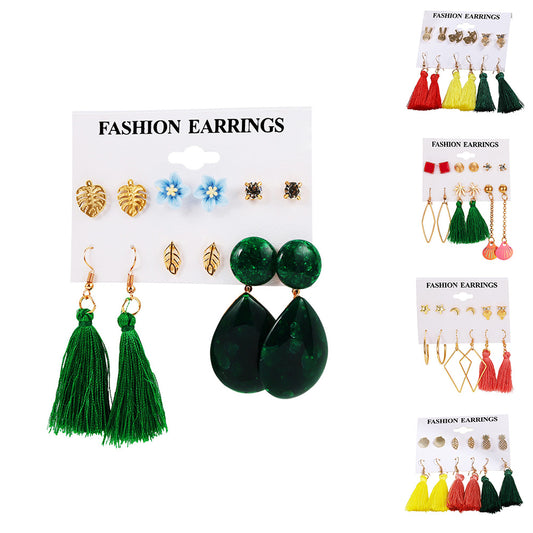 6Pairs/Set Bohemian Geometric Tassel Statement Dangle Earrings Set Women Jewelry