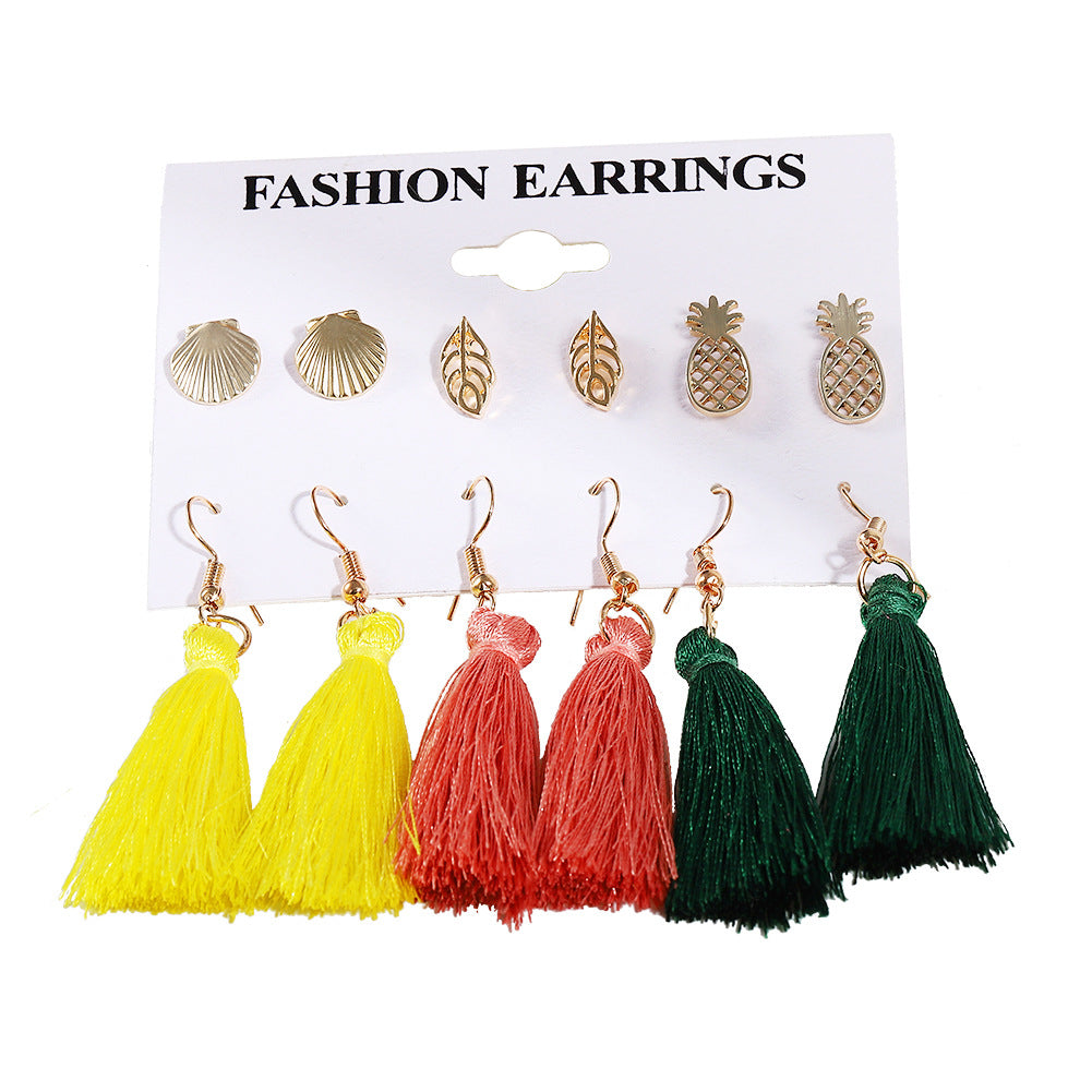 6Pairs/Set Bohemian Geometric Tassel Statement Dangle Earrings Set Women Jewelry