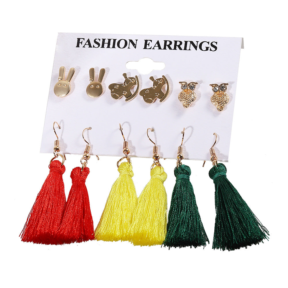 6Pairs/Set Bohemian Geometric Tassel Statement Dangle Earrings Set Women Jewelry