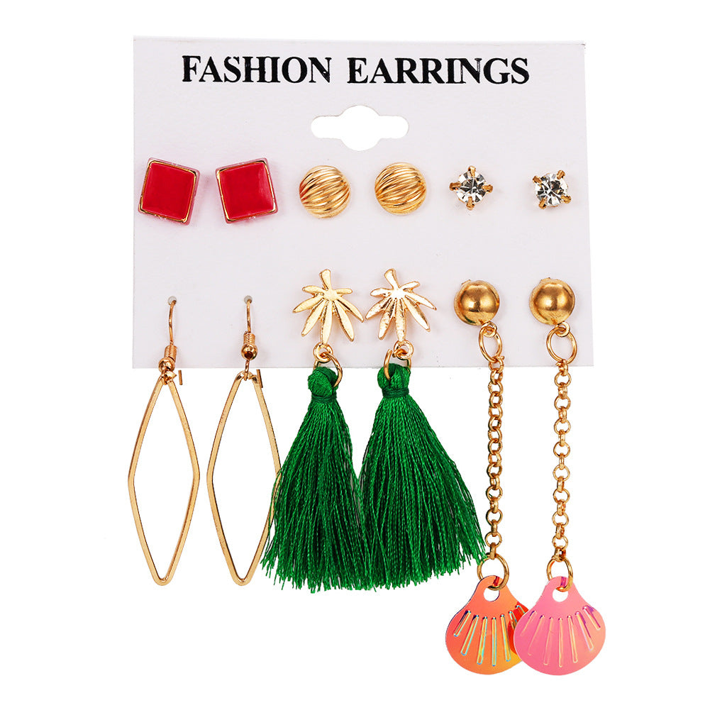 6Pairs/Set Bohemian Geometric Tassel Statement Dangle Earrings Set Women Jewelry