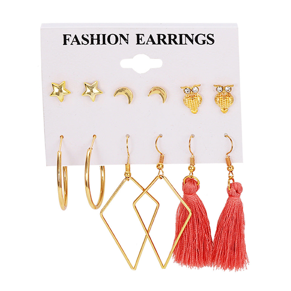 6Pairs/Set Bohemian Geometric Tassel Statement Dangle Earrings Set Women Jewelry