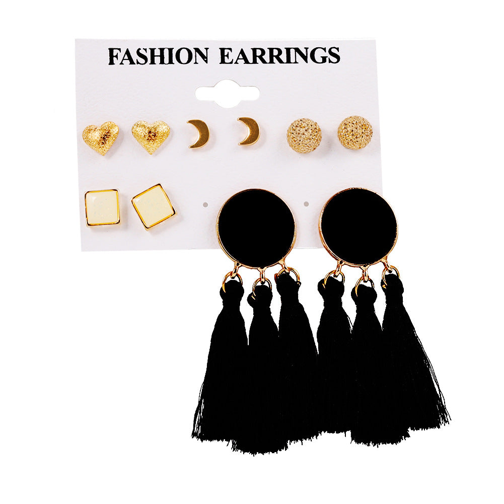 6Pairs/Set Bohemian Geometric Tassel Statement Dangle Earrings Set Women Jewelry