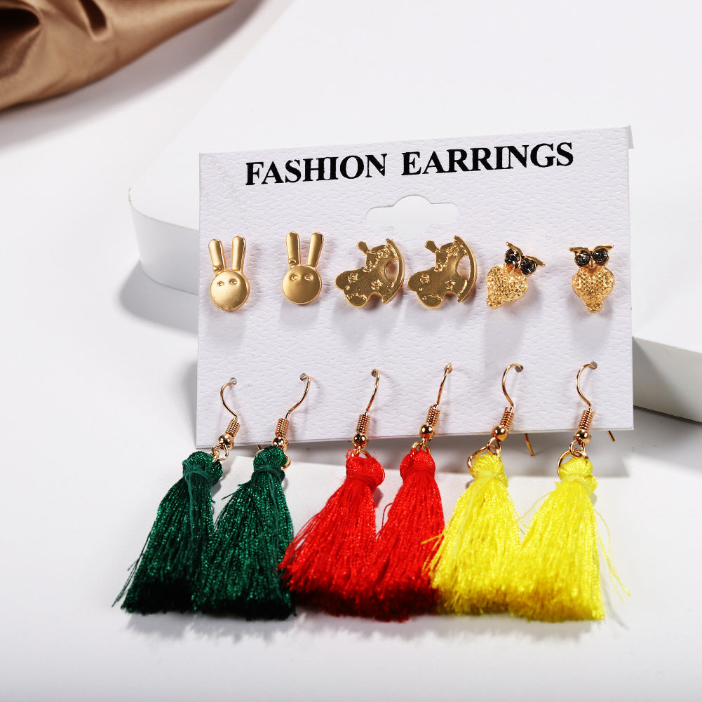 6Pairs/Set Bohemian Geometric Tassel Statement Dangle Earrings Set Women Jewelry