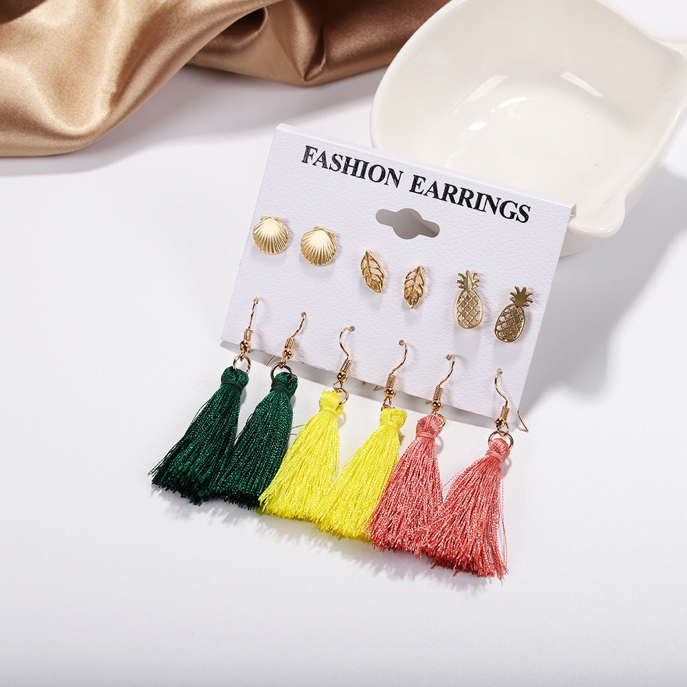 6Pairs/Set Bohemian Geometric Tassel Statement Dangle Earrings Set Women Jewelry