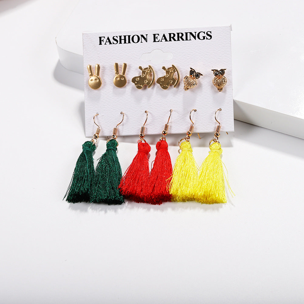 6Pairs/Set Bohemian Geometric Tassel Statement Dangle Earrings Set Women Jewelry