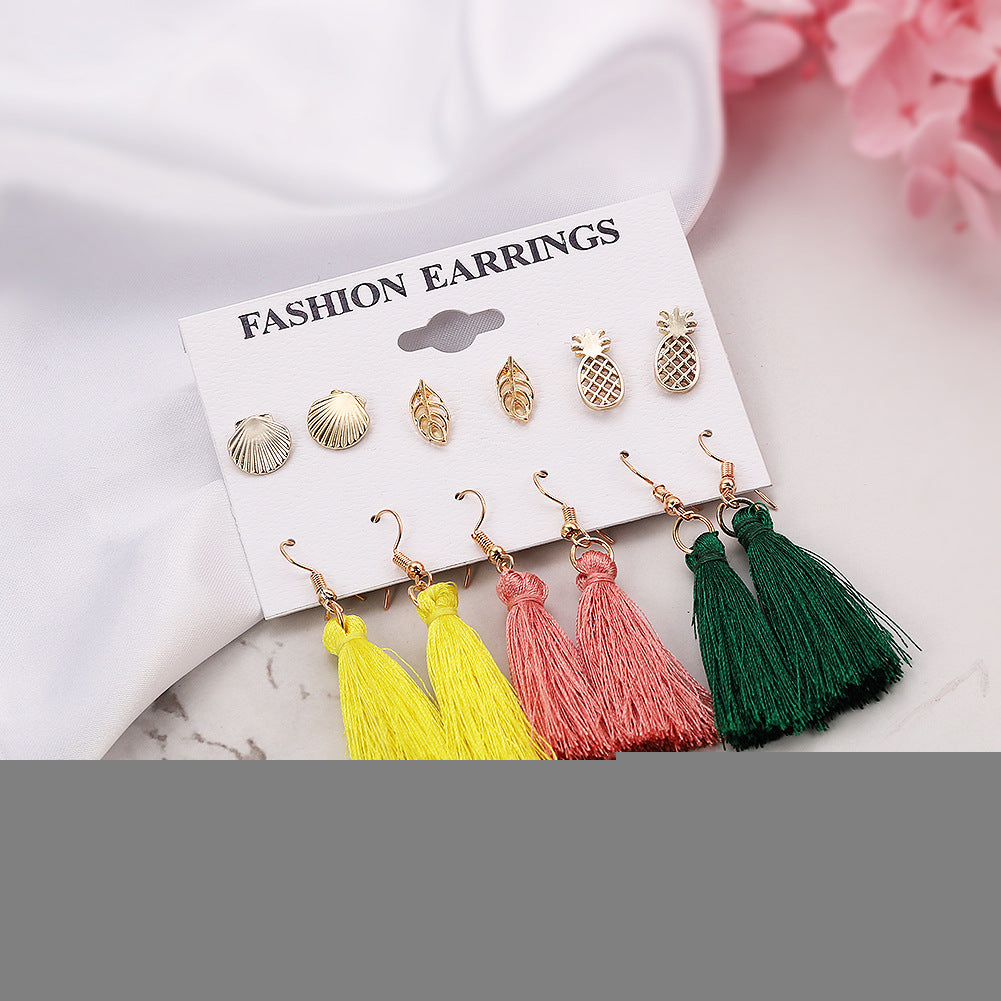 6Pairs/Set Bohemian Geometric Tassel Statement Dangle Earrings Set Women Jewelry