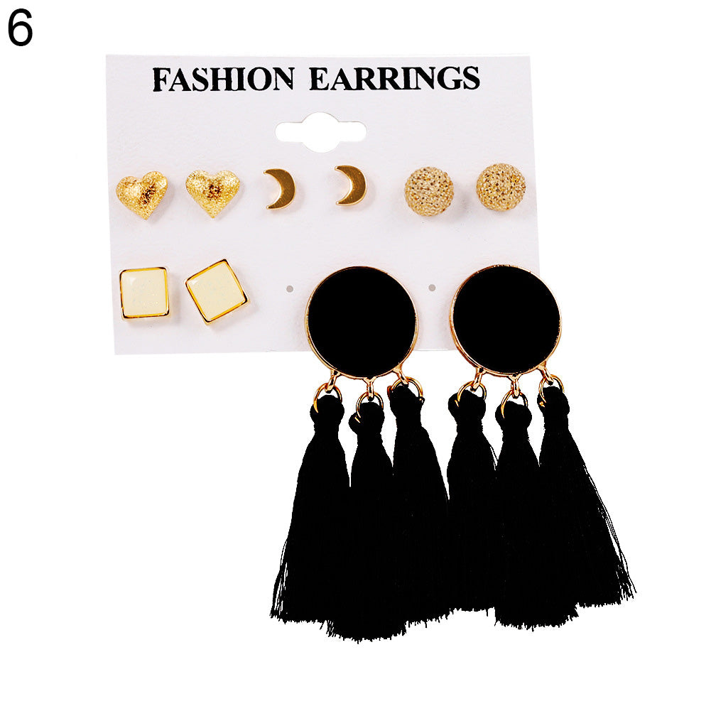 6Pairs/Set Bohemian Geometric Tassel Statement Dangle Earrings Set Women Jewelry