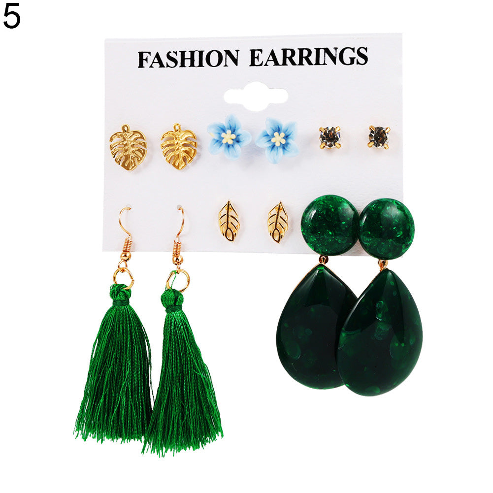6Pairs/Set Bohemian Geometric Tassel Statement Dangle Earrings Set Women Jewelry