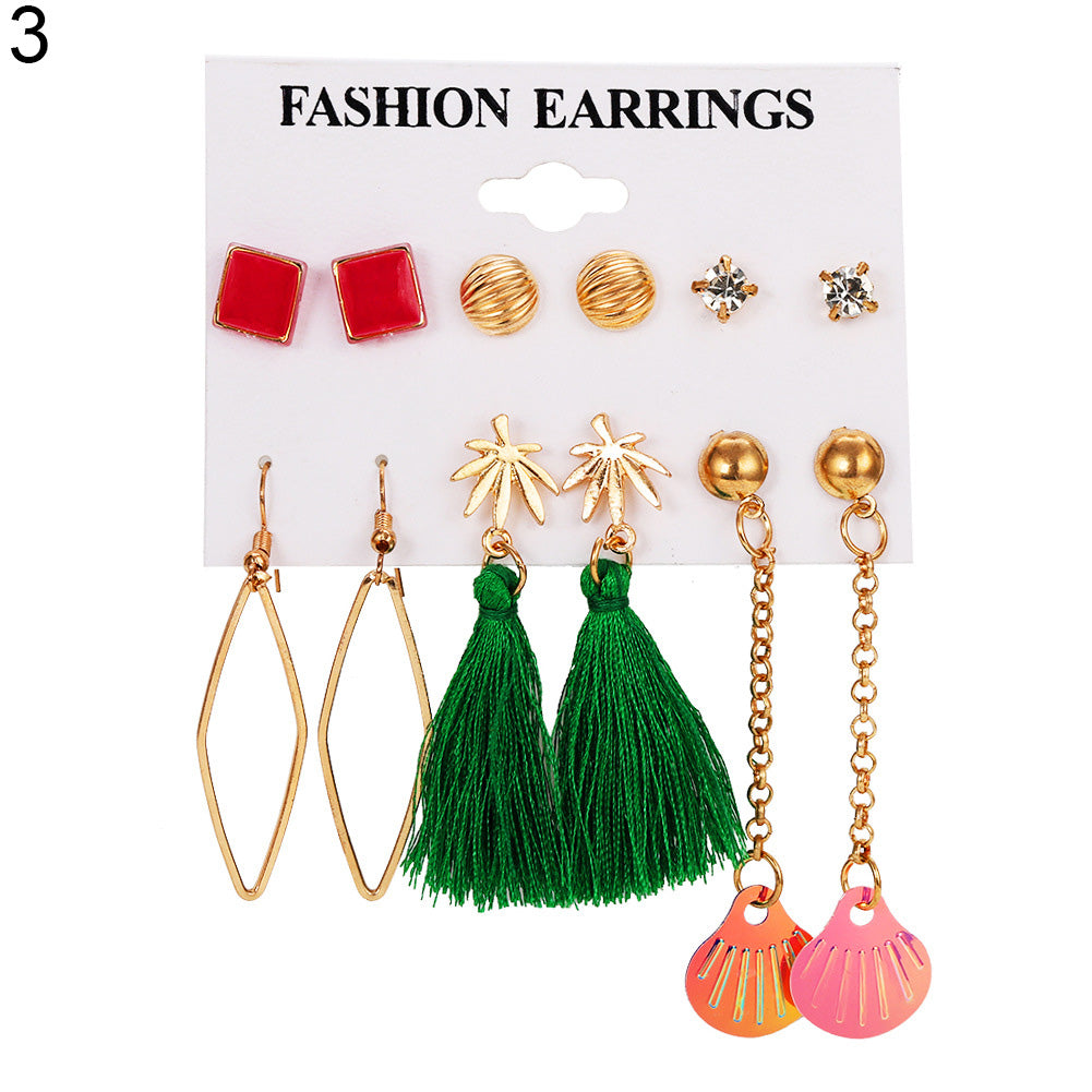 6Pairs/Set Bohemian Geometric Tassel Statement Dangle Earrings Set Women Jewelry