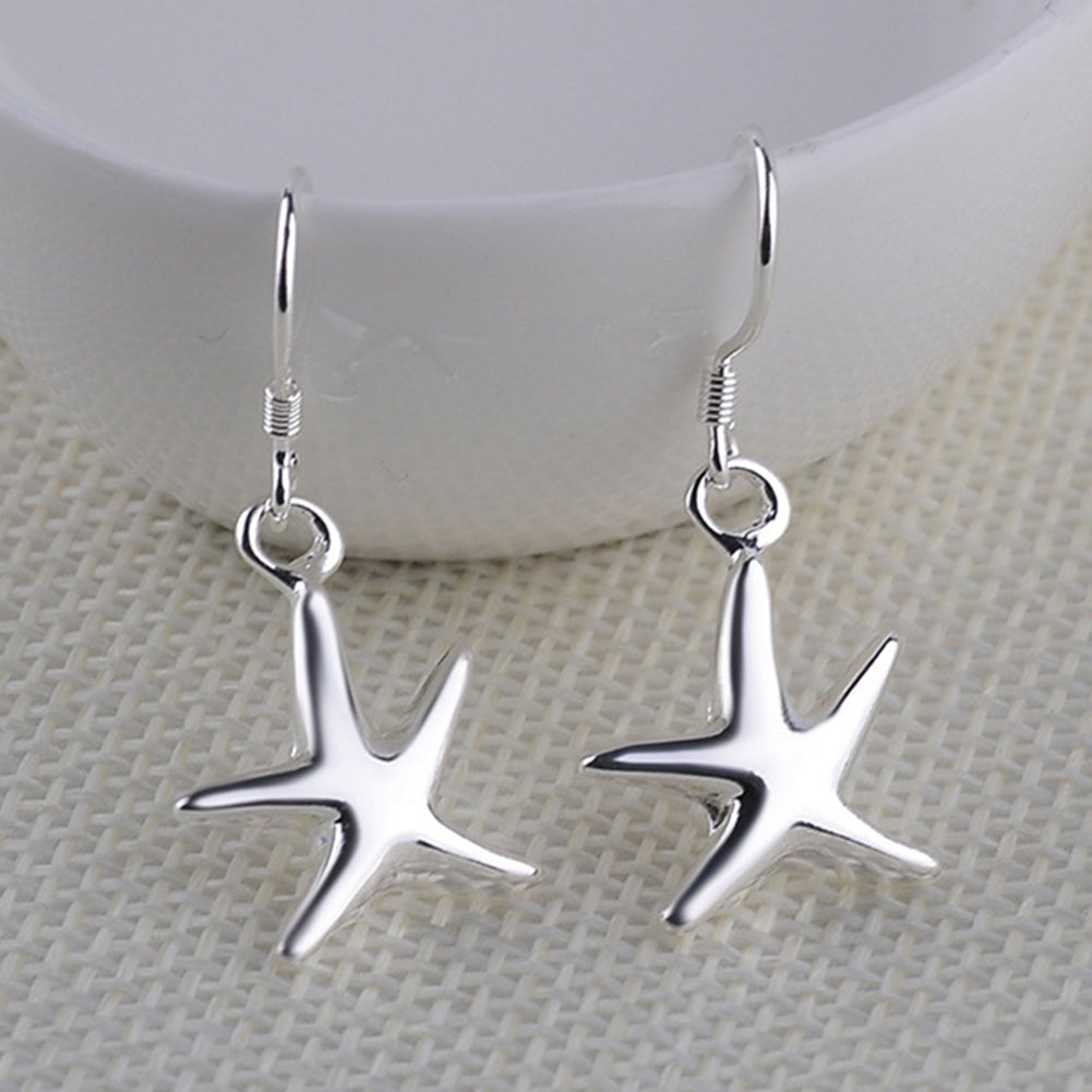 Party Women Fashion Silver Plated Starfish Pendant Hook Earrings Jewelry Gift