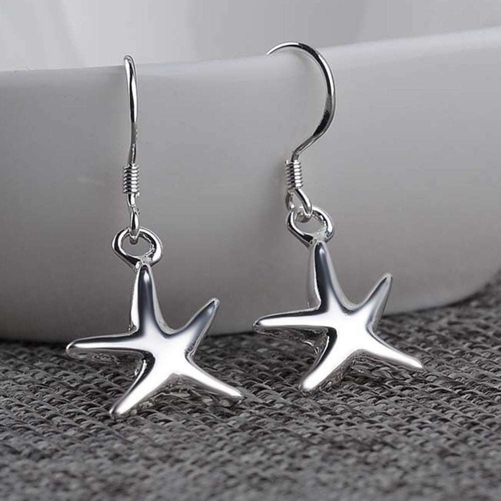 Party Women Fashion Silver Plated Starfish Pendant Hook Earrings Jewelry Gift