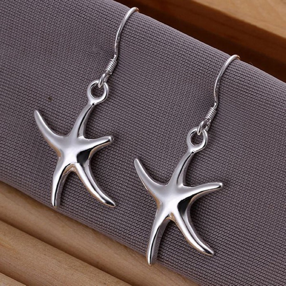 Party Women Fashion Silver Plated Starfish Pendant Hook Earrings Jewelry Gift