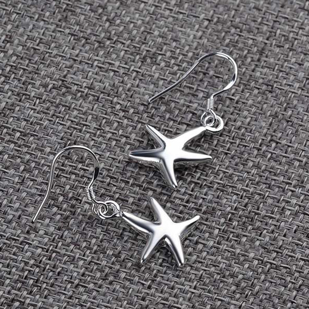 Party Women Fashion Silver Plated Starfish Pendant Hook Earrings Jewelry Gift