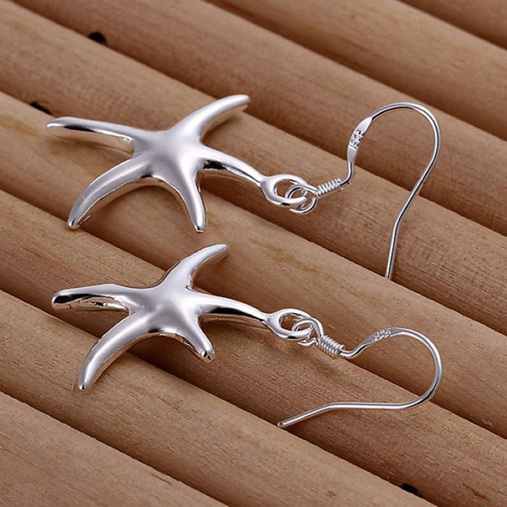 Party Women Fashion Silver Plated Starfish Pendant Hook Earrings Jewelry Gift
