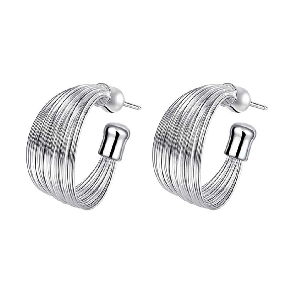 Fashion Women Multi-Lines Plated Open Semi Hoop Ear Stud Earrings Jewelry Gift