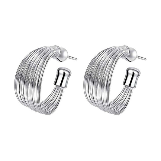 Fashion Women Multi-Lines Plated Open Semi Hoop Ear Stud Earrings Jewelry Gift