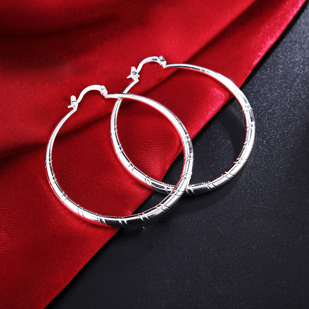 Fashion Women Line Pattern Plated Geometric Big Circle Hoop Earrings Jewelry