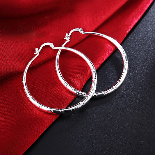 Fashion Women Line Pattern Plated Geometric Big Circle Hoop Earrings Jewelry