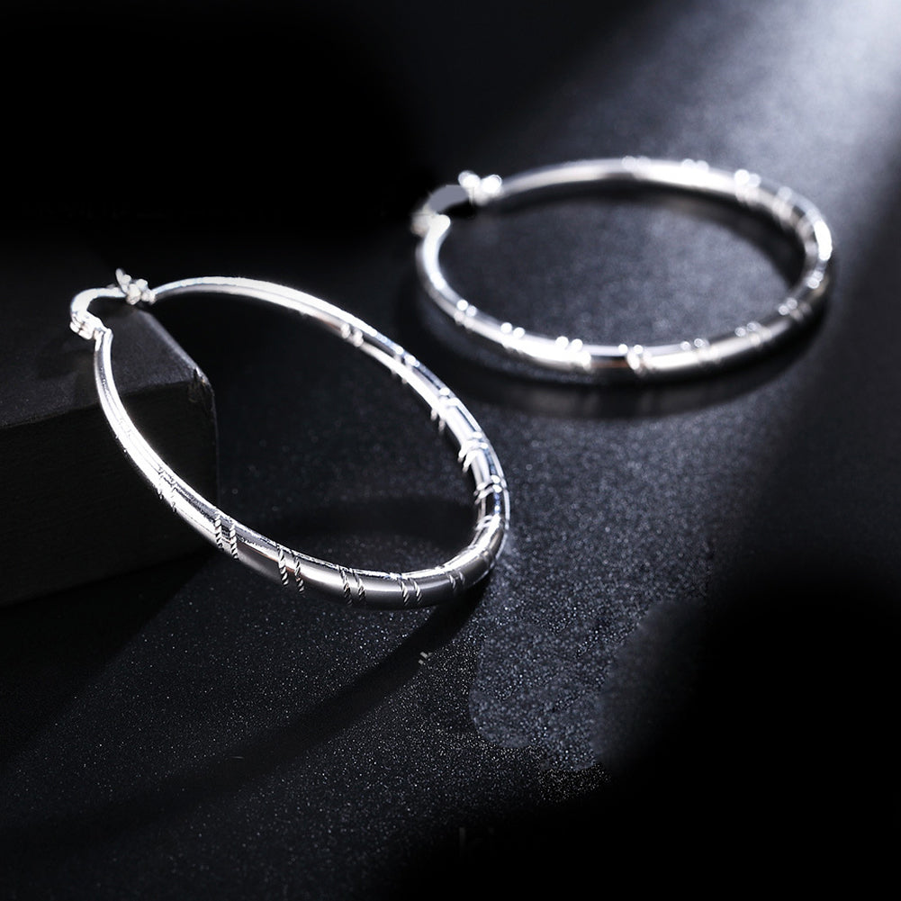 Fashion Women Line Pattern Plated Geometric Big Circle Hoop Earrings Jewelry