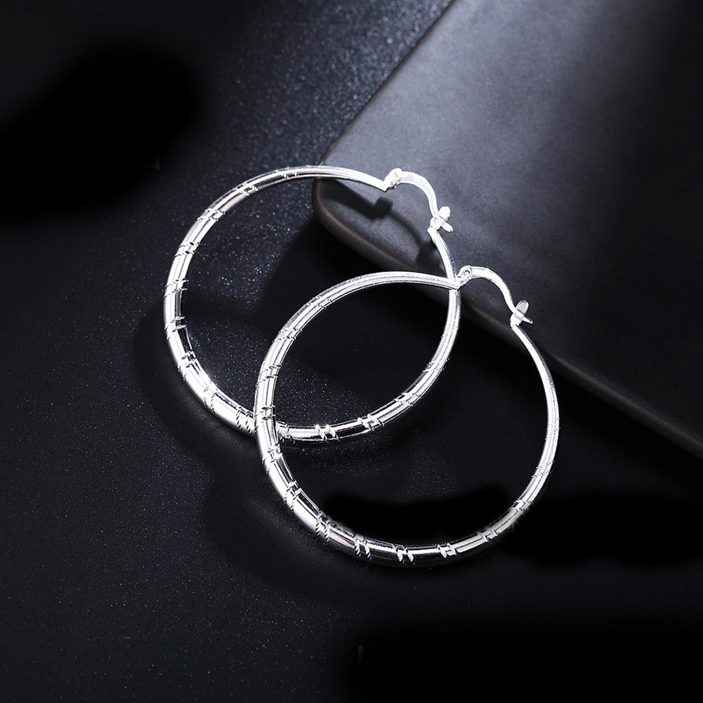 Fashion Women Line Pattern Plated Geometric Big Circle Hoop Earrings Jewelry
