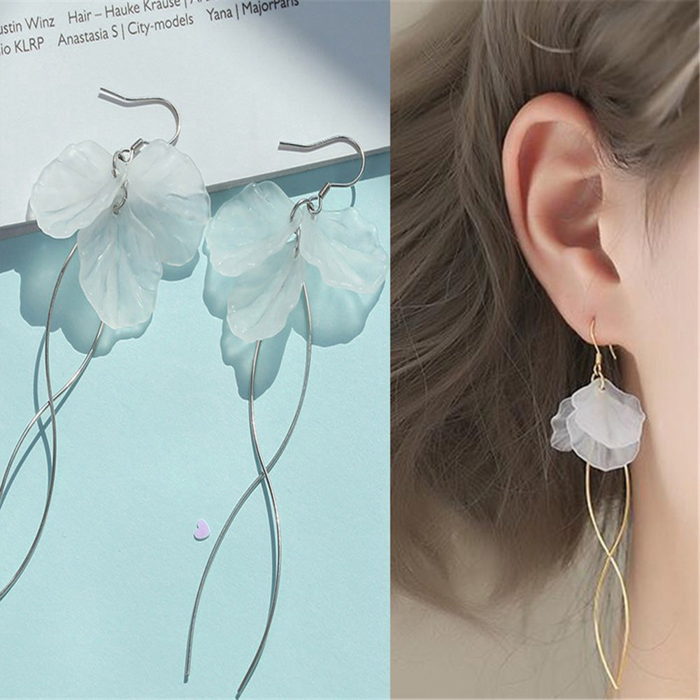 Elegant Flower Petal Hook Earrings Long Dangle Jewelry Women Birthday Gifts