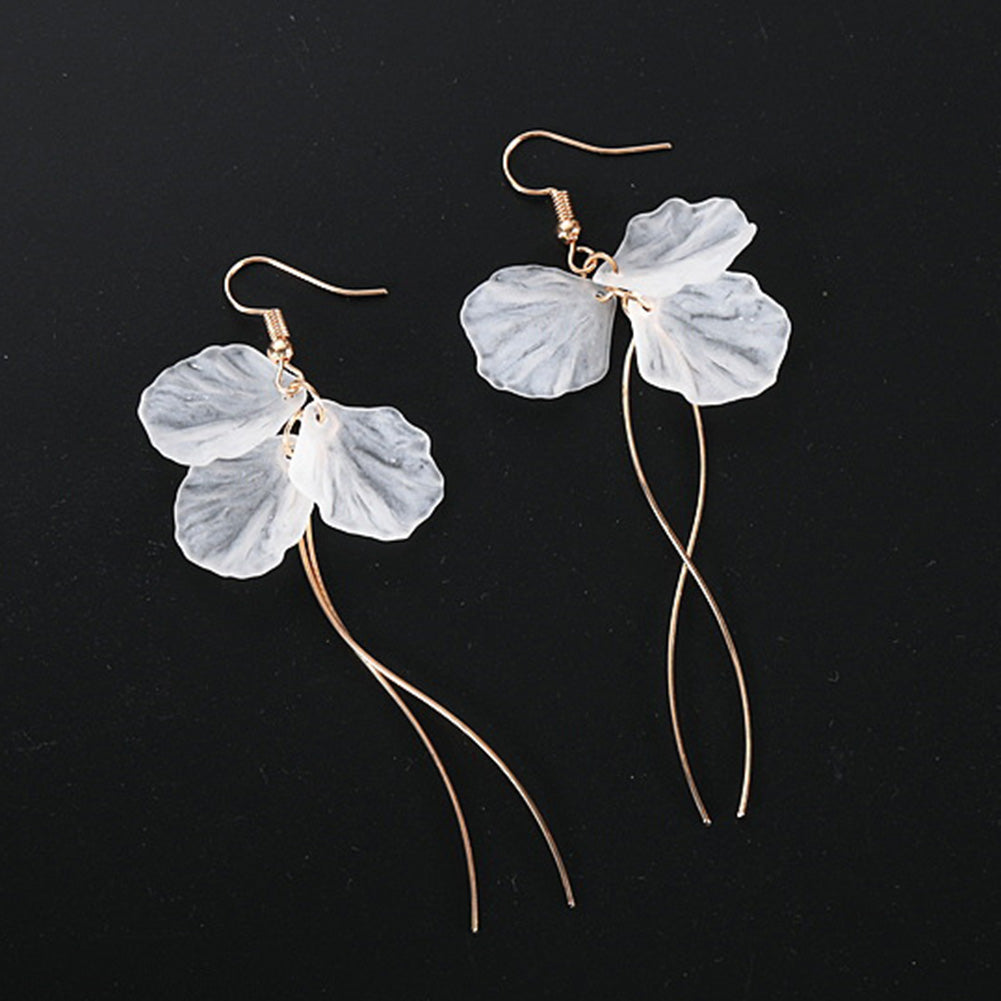 Elegant Flower Petal Hook Earrings Long Dangle Jewelry Women Birthday Gifts